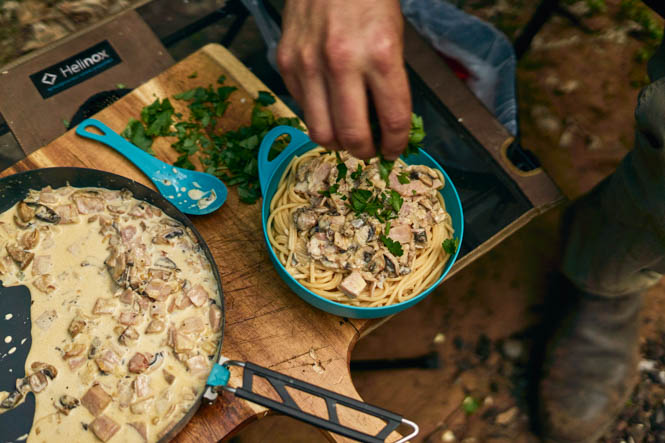 Receita Macarrão cremoso com bacon e cogumelos