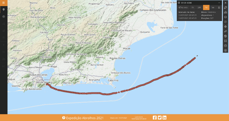 Mapa de rastreamento compartilhado da SPOT - viagem de barco