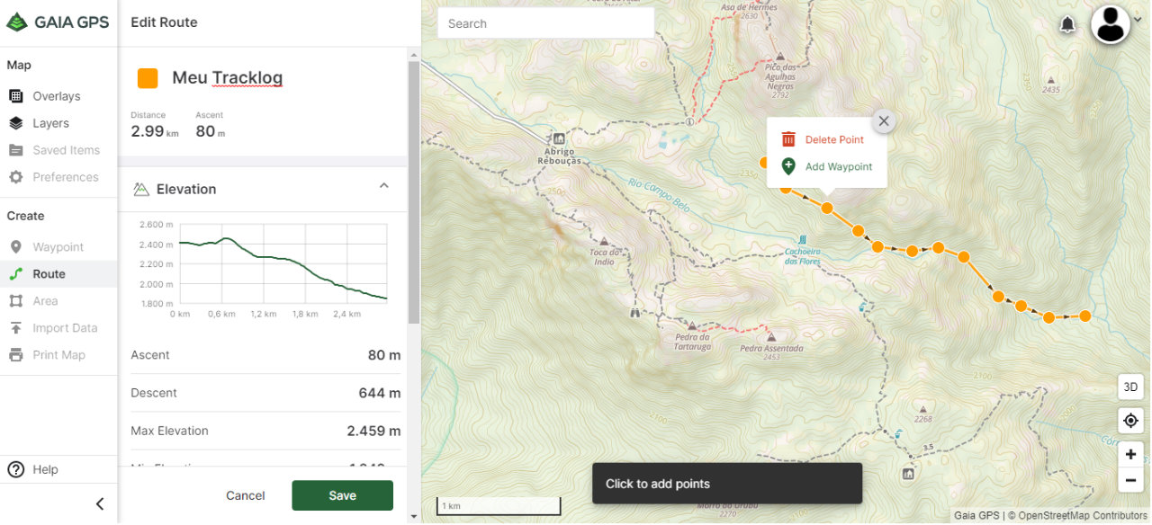 Adicionando um waypoint no tracklog