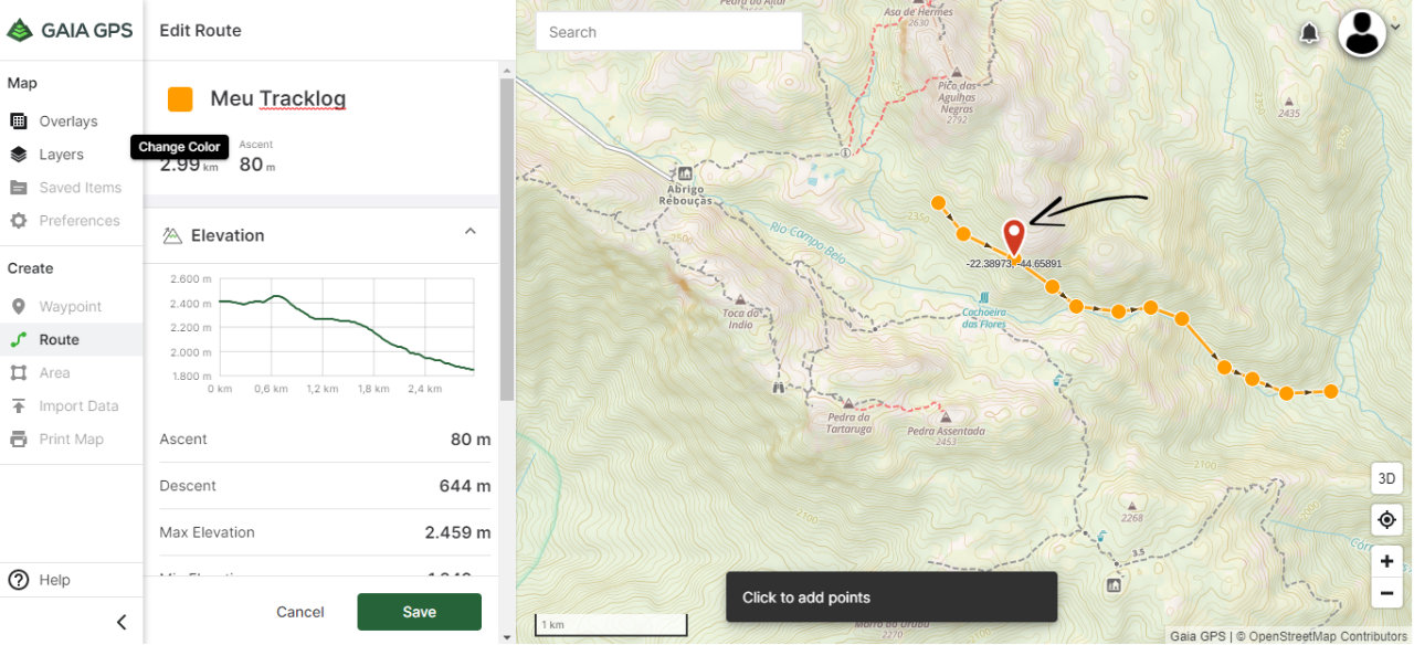 Adicionando waypoints no site do Gaia GPS