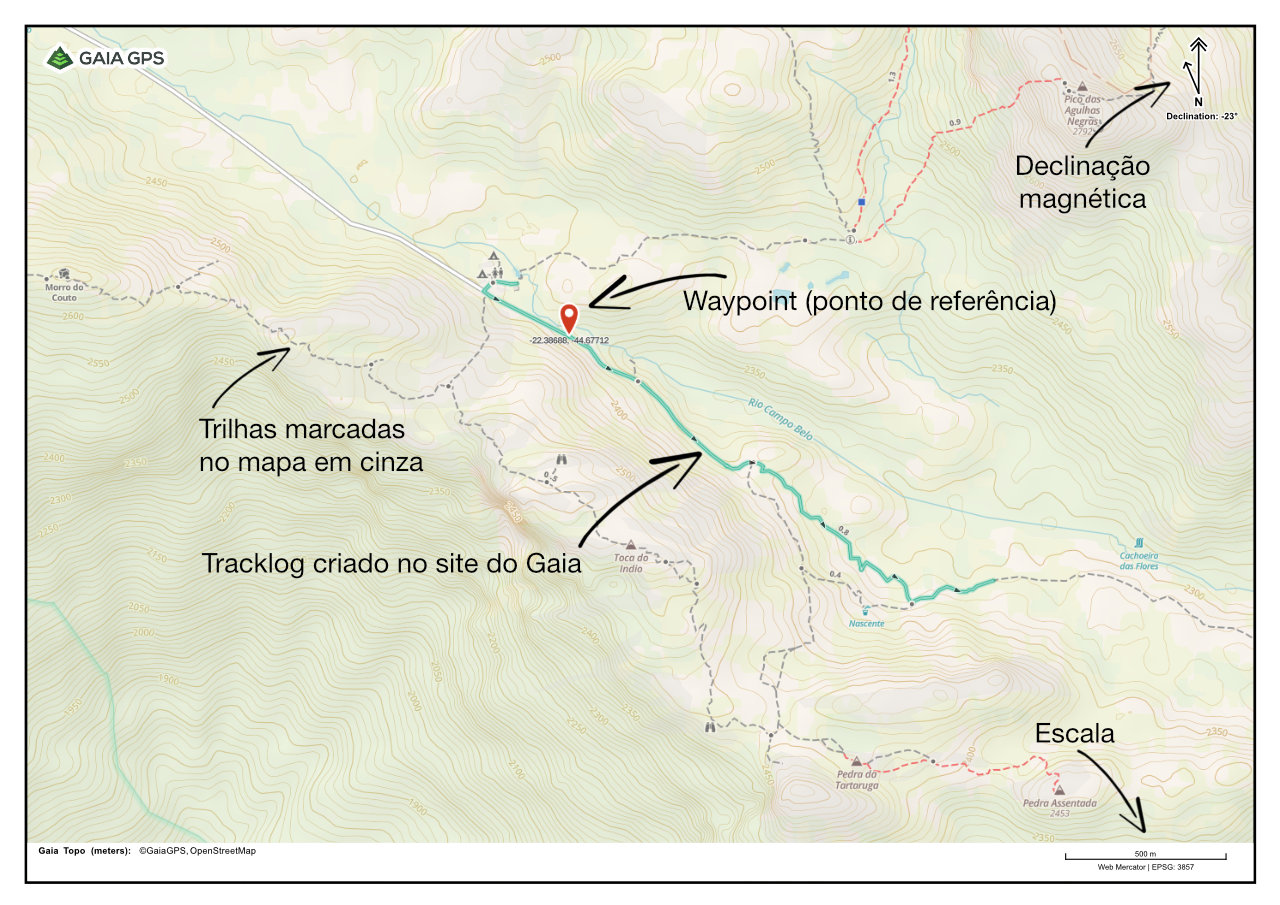 Imagem com exemplo de um mapa exportado no Gaia GPS Premium