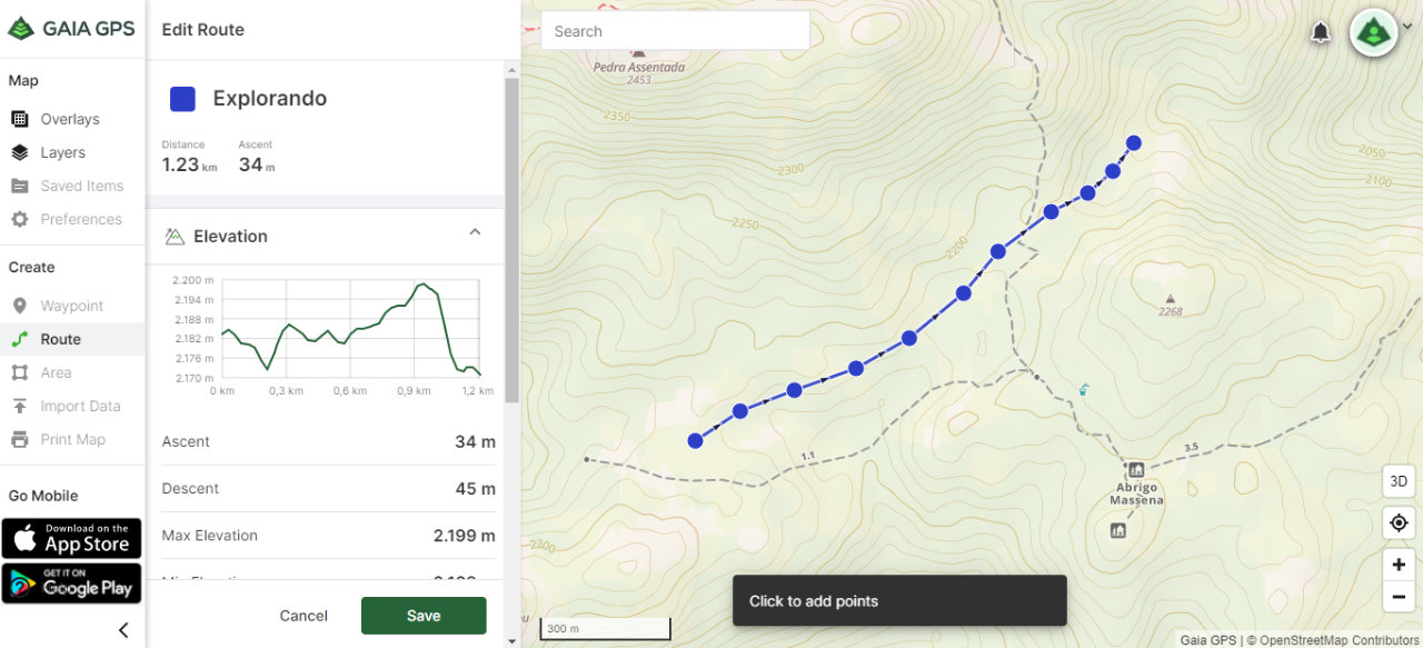 Traçando um percurso no site do Gaia GPS