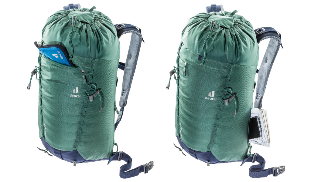 Detalhe dos bolsos externos da Deuter Guide Lite 24L