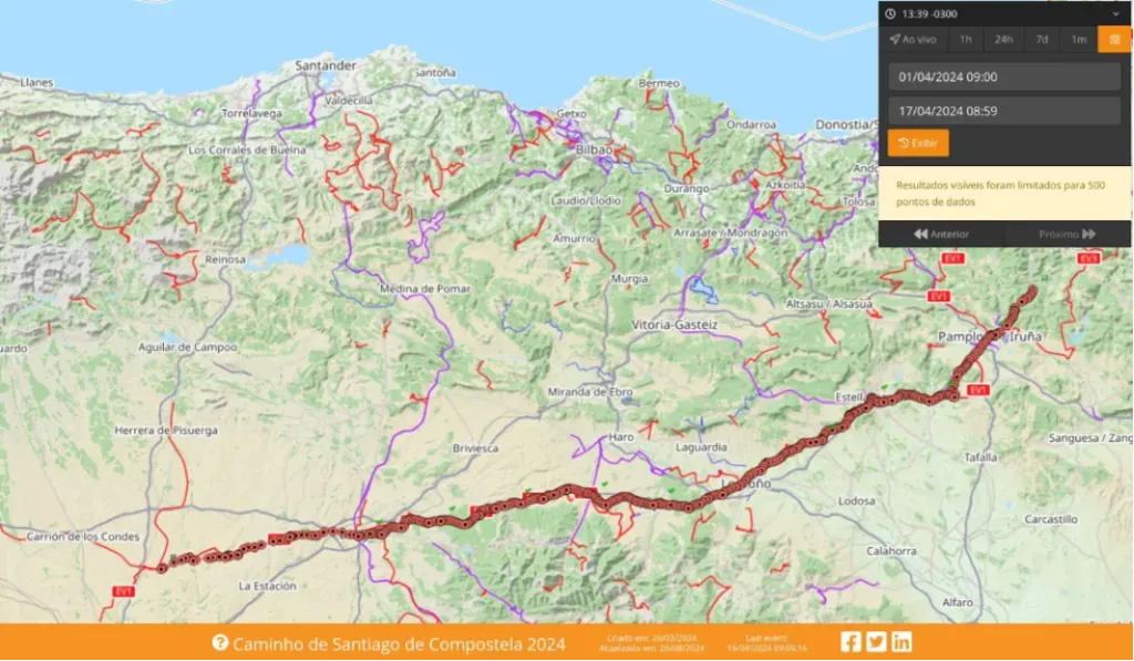 Parte do Caminho de Santiago de Compostela no SPOT Gen4