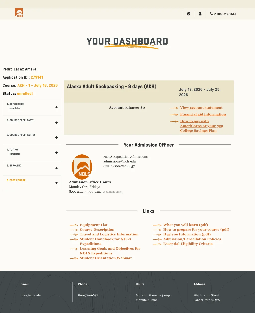 Dashboard do Aluno - Nols
