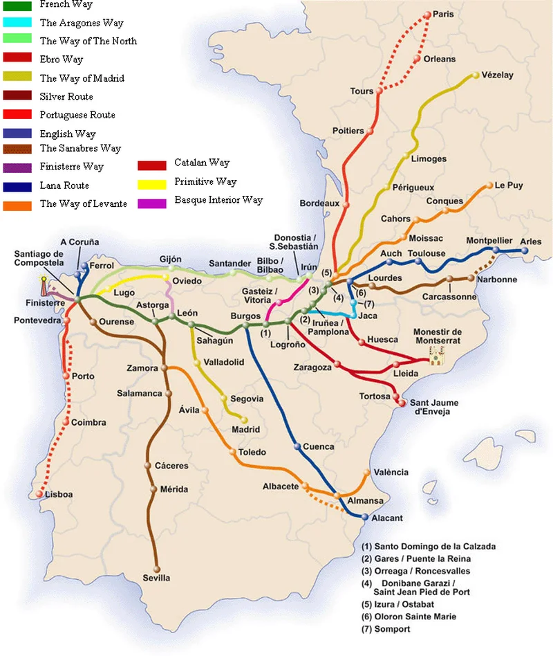 Mapa Caminho Francês para Santiago de Compostela