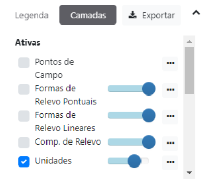 Seleção de camadas no sistema de geomorfologia do BDIA