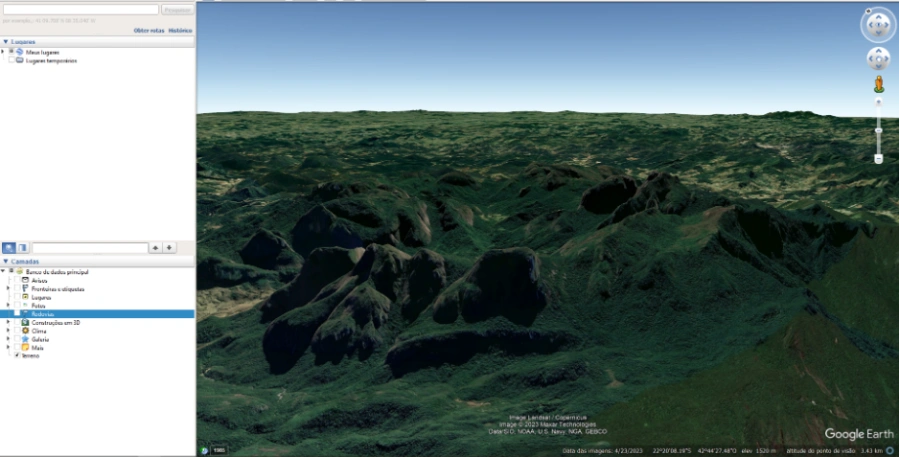 Relevo de Três picos no Google Earth Pro