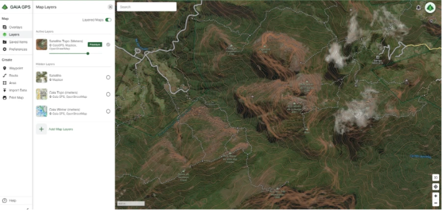 Curvas de nível no Gaia GPS