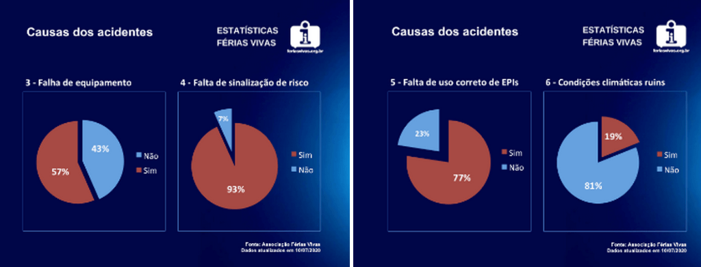 Gráficos de causas dos acidentes no turismo de aventura